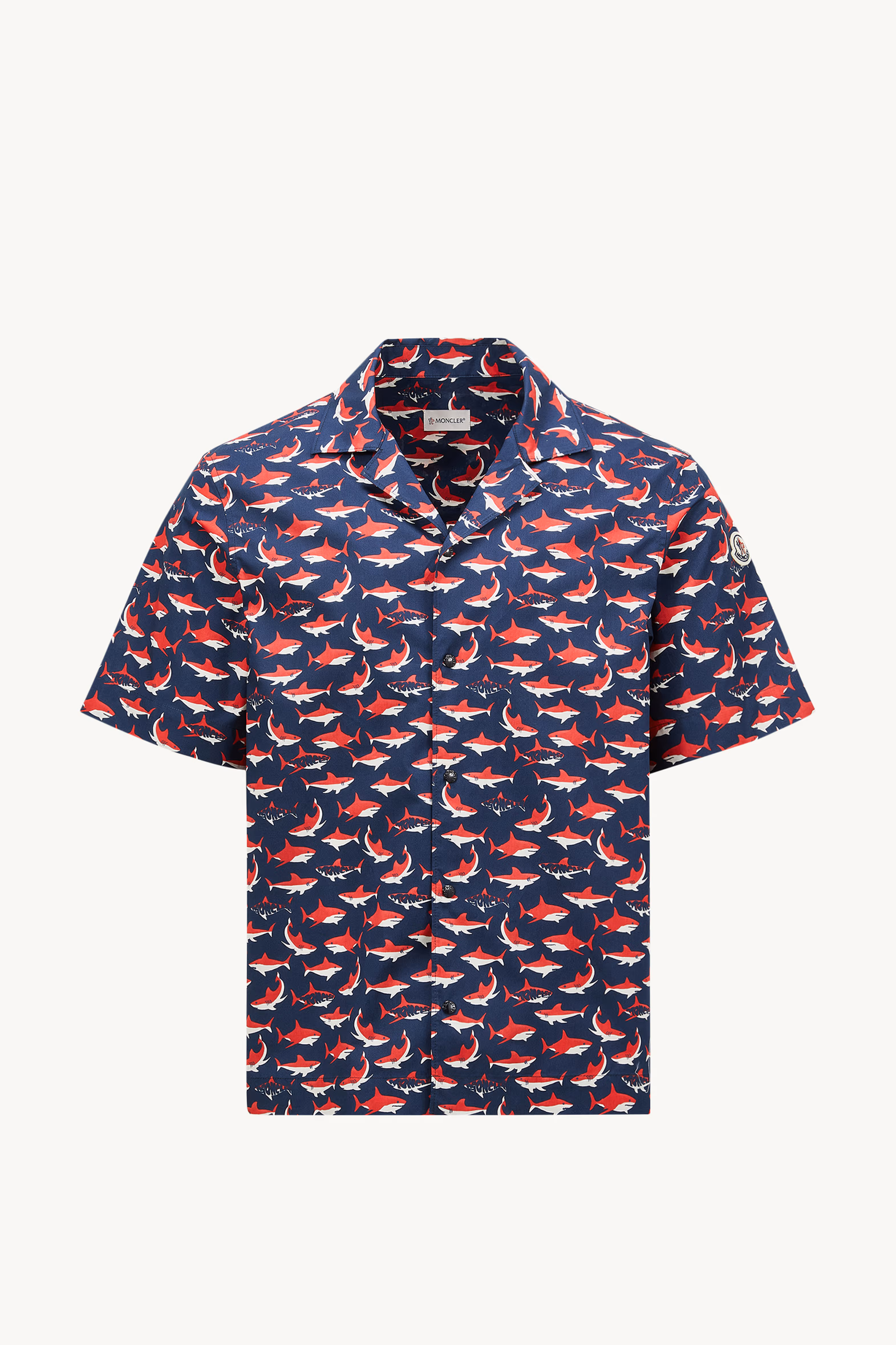 Camisa de manga corta de algodón con estampado de tiburón Hombre Blanco & Azul & Rojo Moncler 2